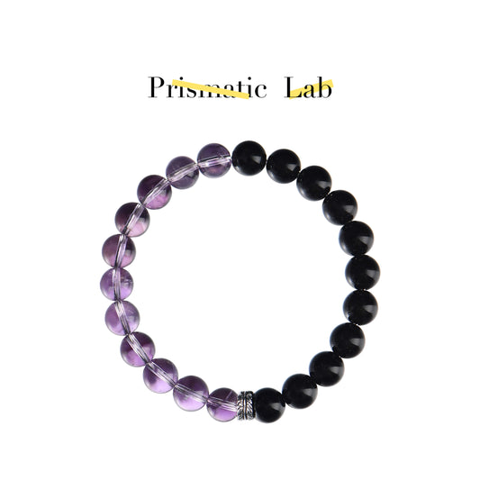 【The Partner of Protection and Spirituality】Obsidian & Amethyst Twin Bracelet
